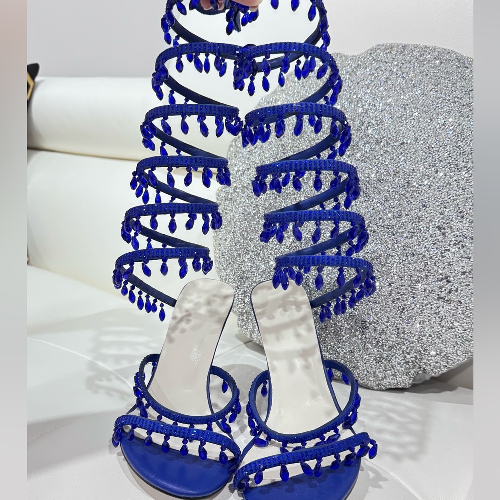 NWOT 🔵 Royal Blue Snake Wrap Stiletto Heels.